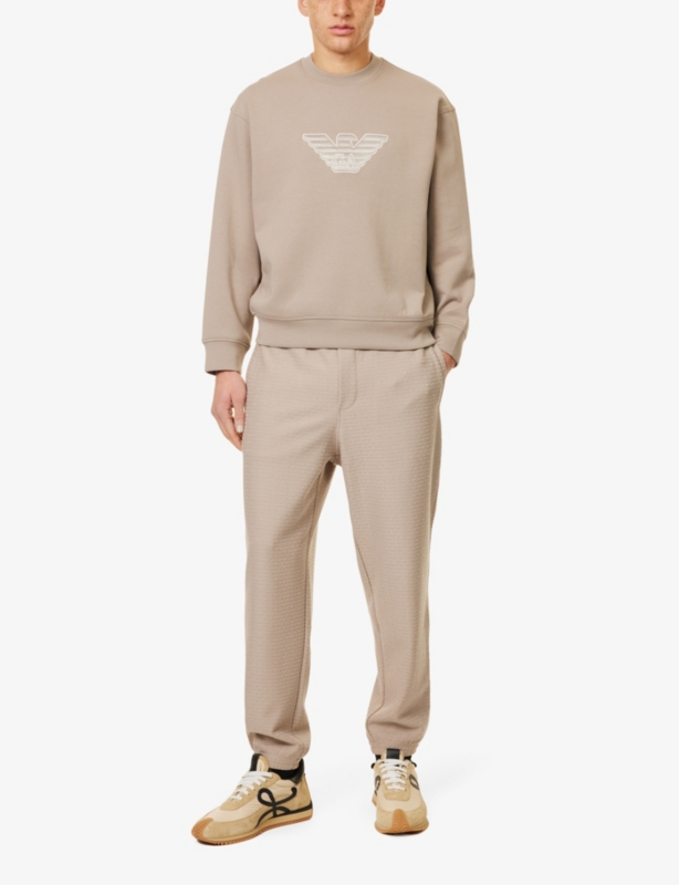 Brand-embroidery crew-neck relaxed-fit stretch-cotton blend sweatshirt