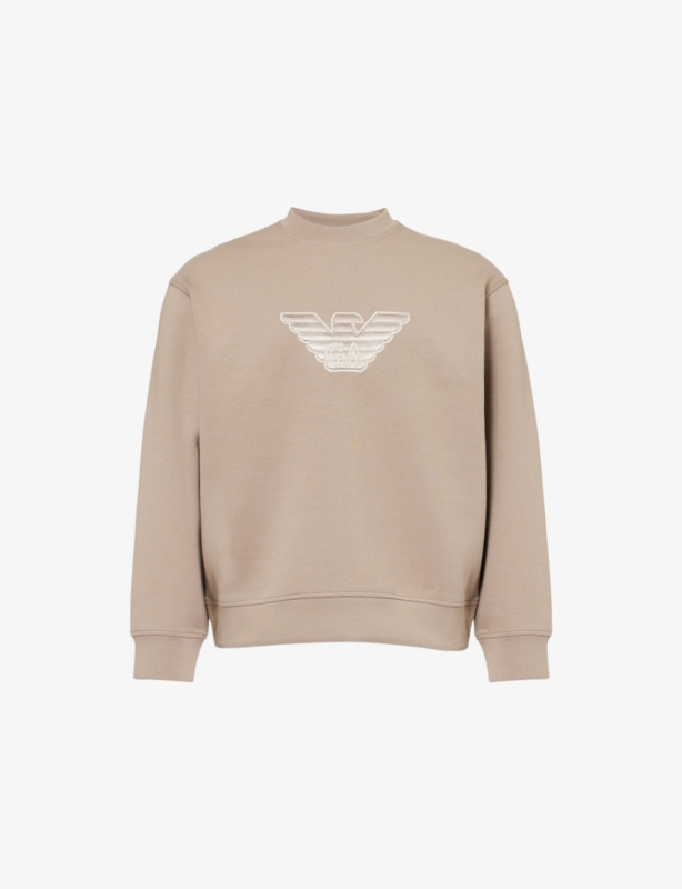 Brand-embroidery crew-neck relaxed-fit stretch-cotton blend sweatshirt