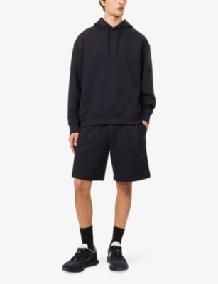 EMPORIO ARMANI: Embroidered Eagle Relaxed-Fit Stretch-Cotton Blend Hoody