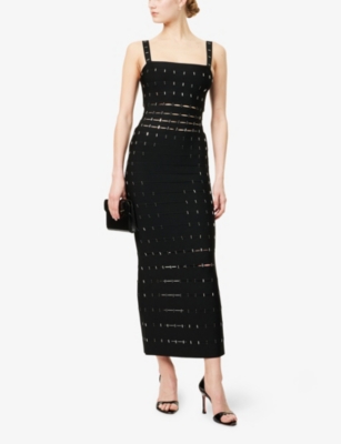 HERVE LEGER: Lillian Metal-Embellished Stretch-Woven Gown
