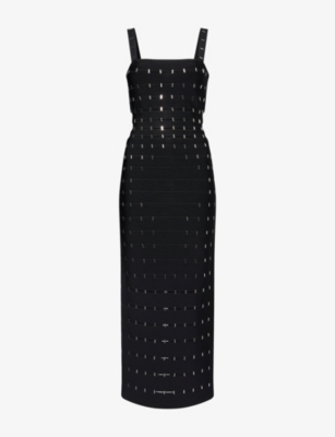 HERVE LEGER: Lillian Metal-Embellished Stretch-Woven Gown