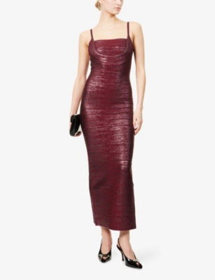 HERVE LEGER: Gemma Metallic Stretch-Woven Gown