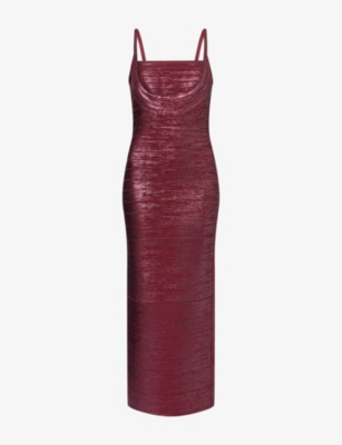HERVE LEGER: Gemma Metallic Stretch-Woven Gown