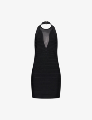 HERVE LEGER: Jolie Halterneck Stretch-Woven Mini Dress