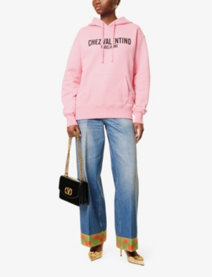 Shop Valentino Womens Rosa. Relaxed-fit Brand-print Cotton-jersey Hoody