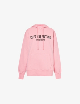 Shop Valentino Womens Rosa. Relaxed-fit Brand-print Cotton-jersey Hoody