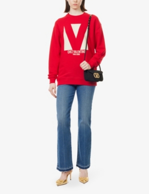 VALENTINO WOMENS VALENTINO GARAVANI BRAND-PRINT RELAXED COTTON-JERSEY SWEATSHIRT 