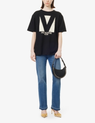Shop Valentino Womens Nero Chez Brand-print Cotton-jersey T-shirt Xxs