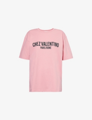 Shop Valentino Womens Rosa. Chez Text-print Relaxed Cotton-jersey T-shirt