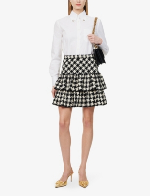 VALENTINO GARAVANI: Check-Pattern Tiered Woven Mini Skirt