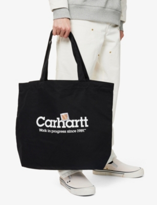 CARHARTT IP MENS LABEL SCRIPT /BLACK GRAPHIC-PRINT CANVAS TOTE BAG 