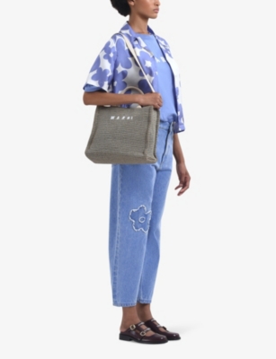 Marni Floral Print Cropped Shirt In Blue Lilac