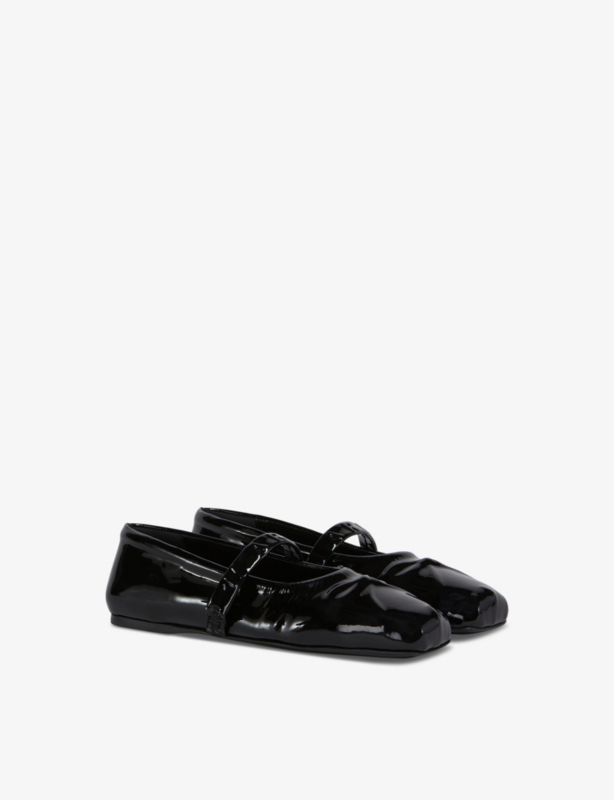 Bow-embellished square-toe patent-leather ballet flats