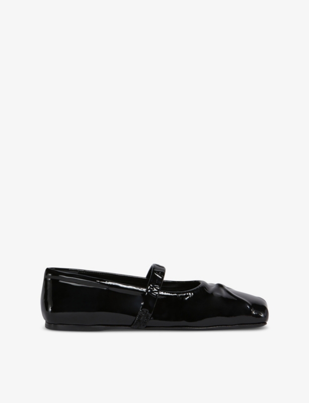 Bow-embellished square-toe patent-leather ballet flats