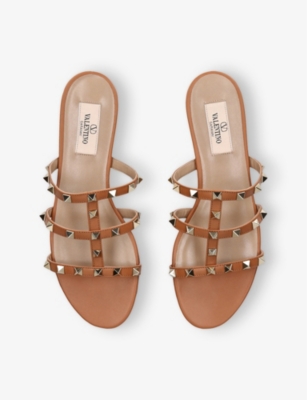 Valentino Womens Rockstud Leather Sandals Brow In Brown