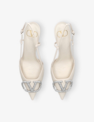 VALENTINO GARAVANI WOMENS WHITE VLOGO SIGNATURE 80 LEATHER SLINGBACK PUMPS