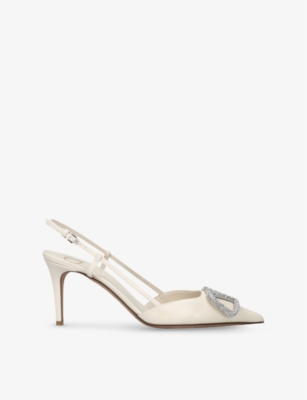 VALENTINO GARAVANI WOMENS WHITE VLOGO SIGNATURE 80 LEATHER SLINGBACK PUMPS