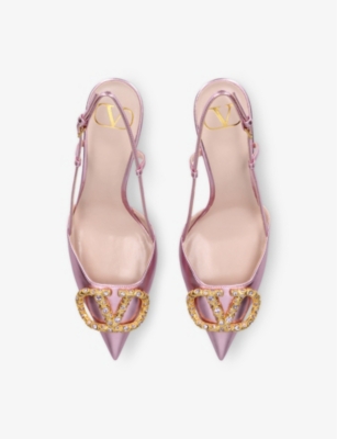 Valentino Womens  Garavani Vlogo 80 Slingback Leather Heeled Courts In Pale Pink