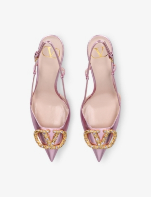 VALENTINO GARAVANI WOMENS PALE PINK VLOGO 80 SLINGBACK LEATHER HEELED COURTS