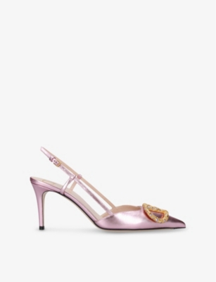 VALENTINO GARAVANI WOMENS PALE PINK VLOGO 80 SLINGBACK LEATHER HEELED COURTS