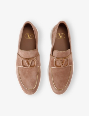 VALENTINO GARAVANI WOMENS CAMEL LEISURE FLOWS BRANDED SUEDE LOAFERS EUR 38/5 UK 