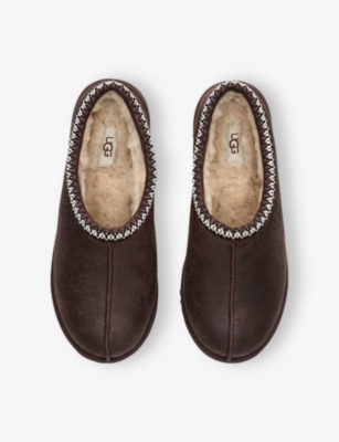 Ugg Mens Tasman Shearling-lined Suede Slippers Dark Brow In Dark Brown