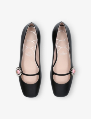 VALENTINO GARAVANI WOMENS VALENTINO GARAVANI CRYSTAL-EMBELLISHED BUCKLE LEATHER BALLET FLATS