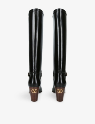 VALENTINO GARAVANI WOMENS BLACK PATTIE 75 LEATHER KNEE-HIGH BOOTS