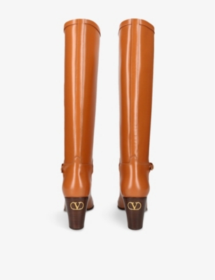 Valentino Leather Pattie Knee-high Boots 75 In Mid Brown