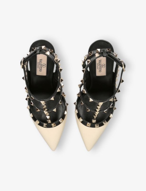 Rockstud Two-Tone Patent Heeled Leather Pumps