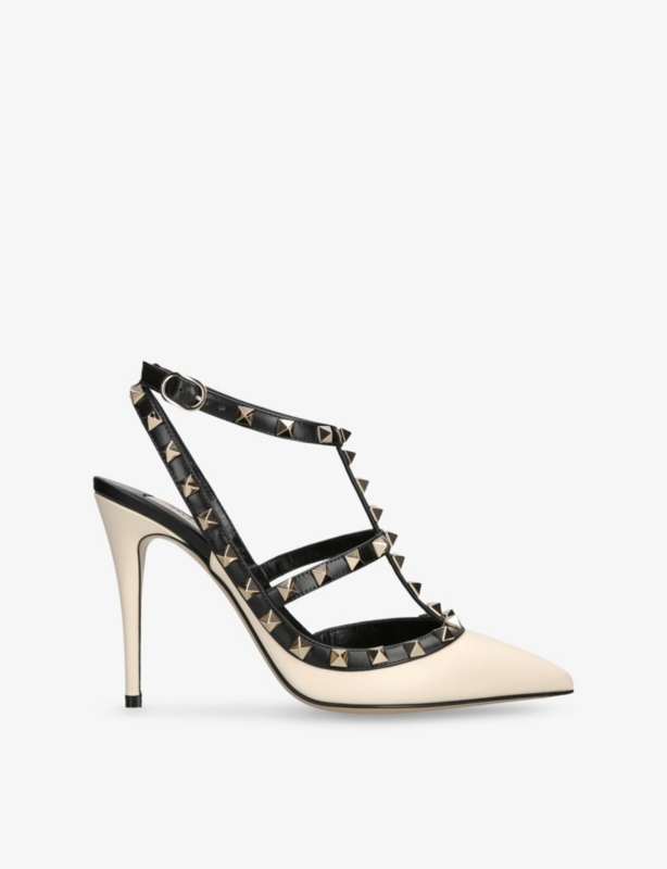 Rockstud Two-Tone Patent Heeled Leather Pumps