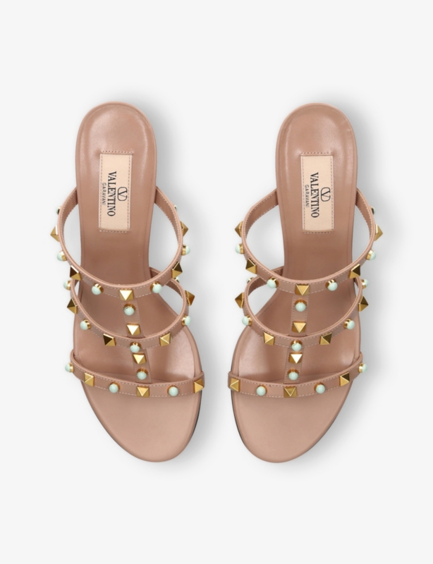 Rockstud 60 Ankle-Strap Leather Heeled Mules