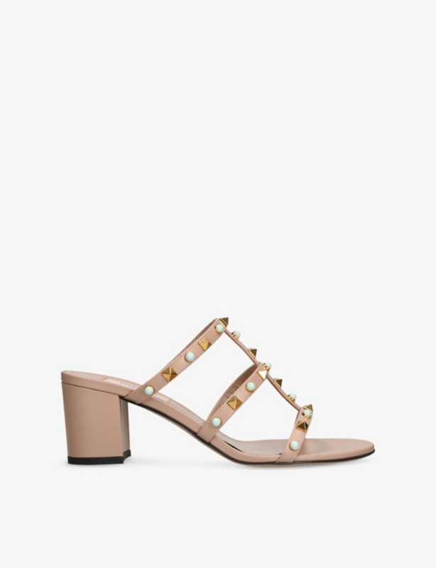 Rockstud 60 Ankle-Strap Leather Heeled Mules