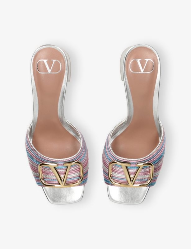 VLogo Signature Crochet Metallic Heeled Leather Mules