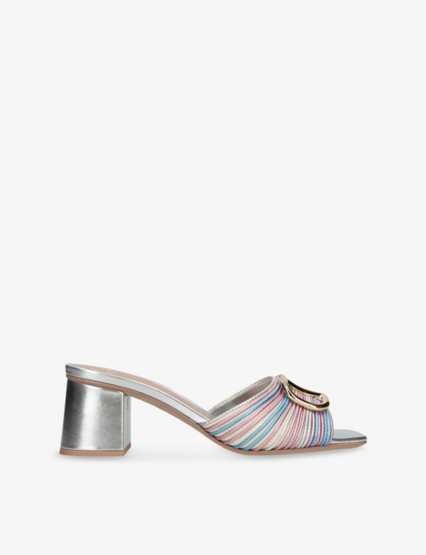 VLogo Signature Crochet Metallic Heeled Leather Mules