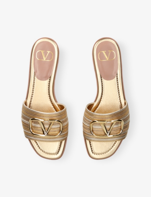 VLogo Crochet Metallic Leather Slides