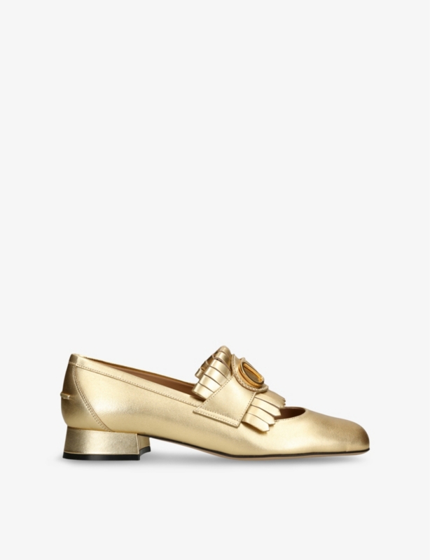 VLogo Signature Fringed Leather Loafer Pumps
