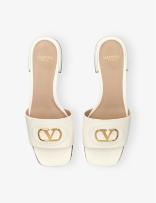 Valentino Womens Vlogo Signature 20 Leather Slides Whit In White