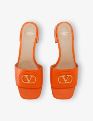 Valentino Womens  Garavani Vlogo 20 Leather Slides In Orange
