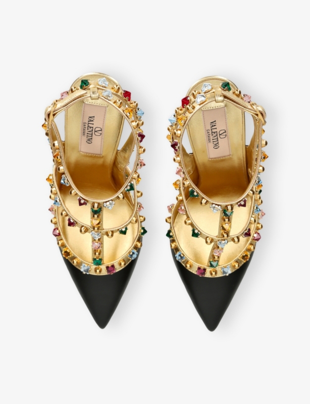 Rockstud Crystal 100 Metallic-Leather Heeled Courts
