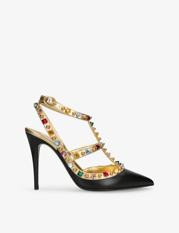 Rockstud Crystal 100 Metallic-Leather Heeled Courts