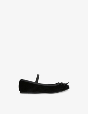 PAPOUELLI: Kids' Callie Bow-Embellished Velvet Ballet Flats