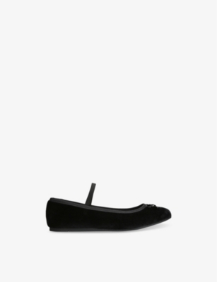 PAPOUELLI: Kids' Callie Bow-Embellished Velvet Ballet Flats