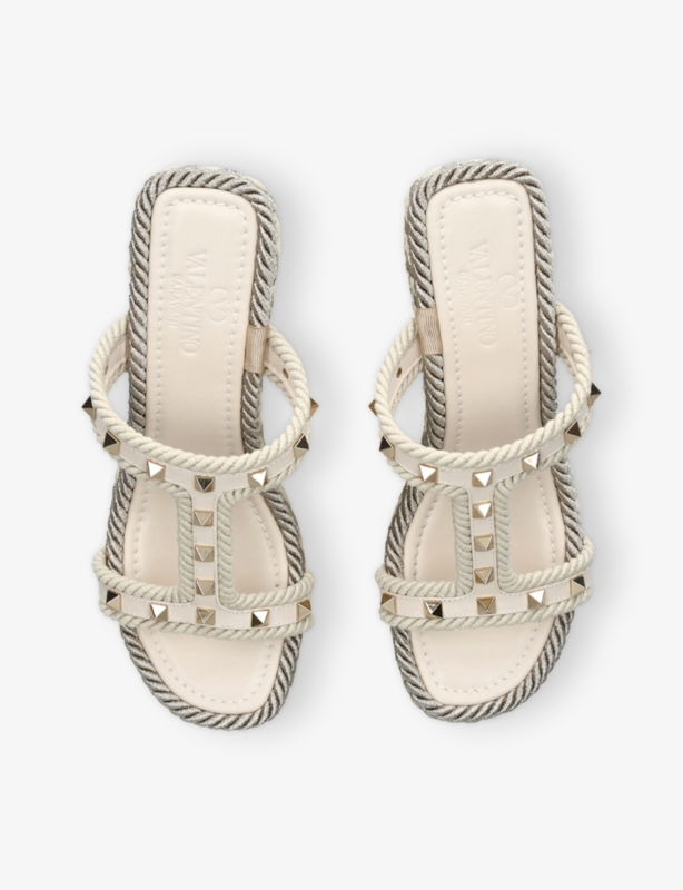 Rockstud braided leather wedge sandals