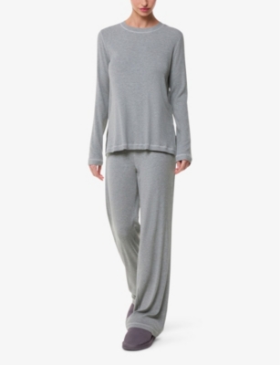 Whistles Omens  Ribbed Long-sleeve Stretch-modal Jersey Pyjama Top In Grey