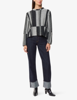 Whistles Omens  Block Stripe Round-neck Wool-blend Jumper In Black