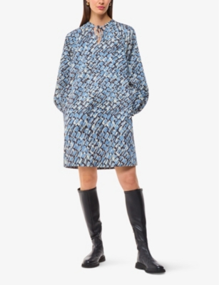 WHISTLES: Feathered Wing-pattern lyocell and cotton-blend mini dress