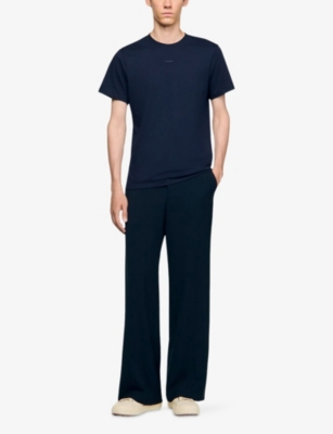 Sandro Mens Midnight Blue Logo-embellished Short-sleeve Cotton T-shirt In Blue