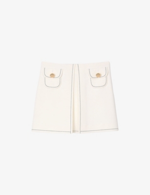 Sandro Womens  Flap-pocket Stretch-woven Mini Skirt In Naturels