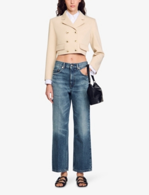 Sandro Womens  Double-breasted Cotton Jacket In Naturels